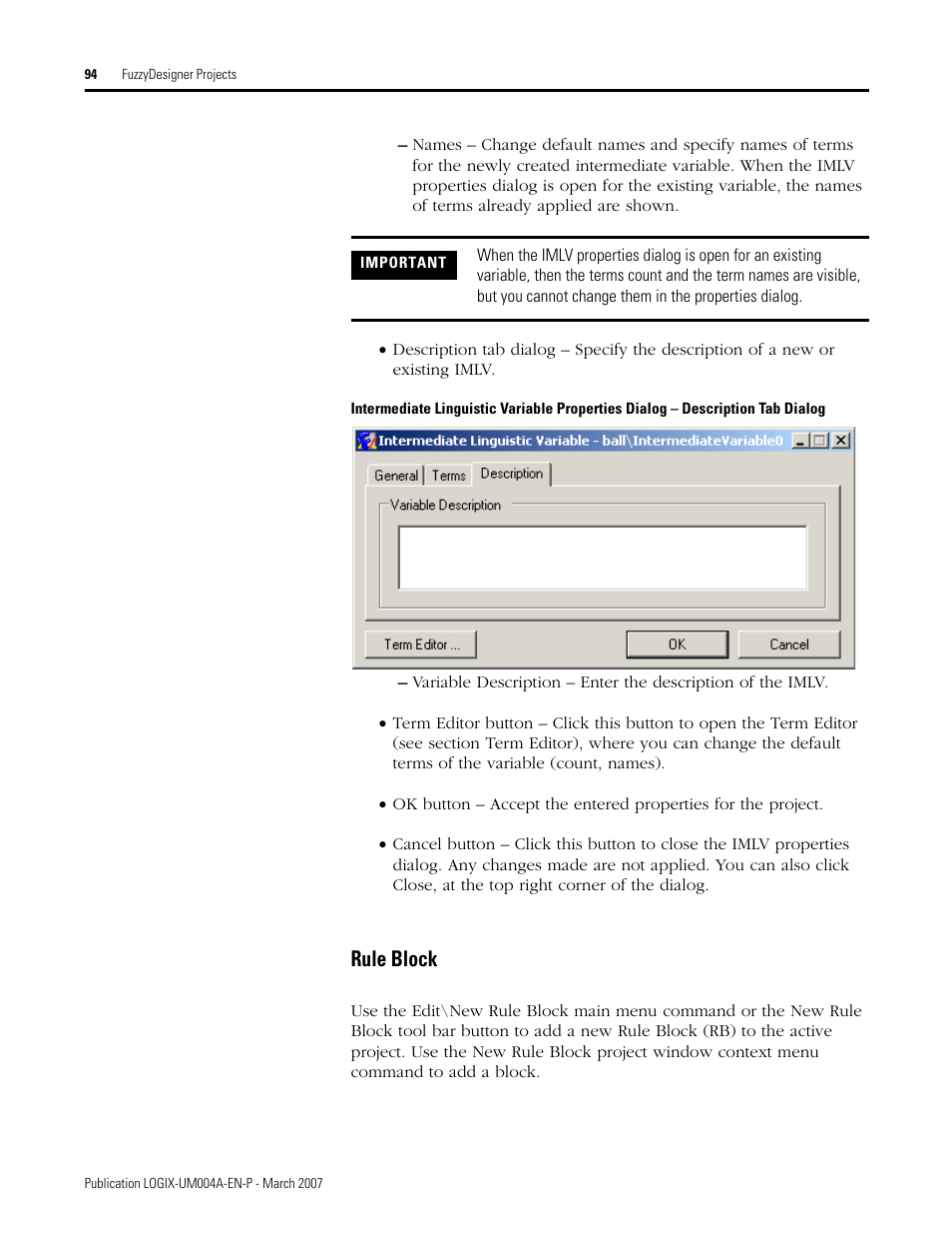 Rule block, See section rule block | Rockwell Automation RSLogix 5000 Fuzzy Designer User Manual | Page 94 / 156