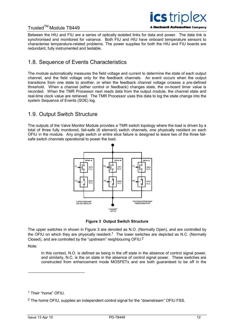 Sequence of events characteristics, Output switch structure, Figure 3 output switch structure | Trusted, Module t8449 | Rockwell Automation T8449 Trusted TMR 24V dc Valve Monitor Module - 40 Channel User Manual | Page 12 / 46