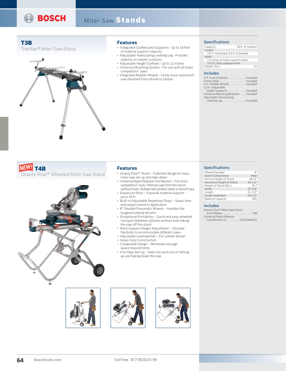 Stands, Miter saw, Features | Tracrac® miter saw stand, Gravity-rise™ wheeled miter saw stand | Bosch 4100DG-09 User Manual | Page 12 / 52
