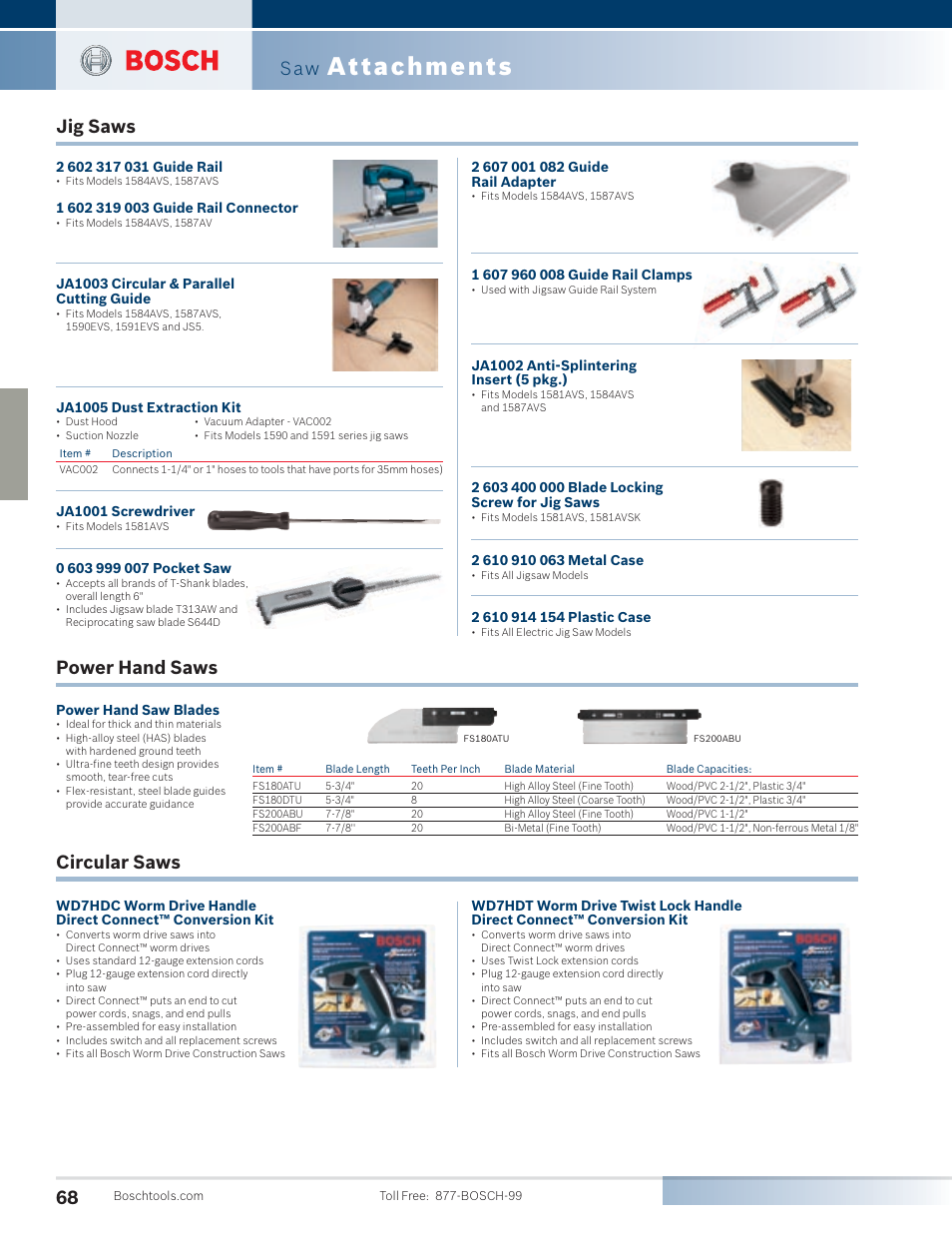 Attachments, Jig saws, Power hand saws circular saws | Bosch 4100DG-09 User Manual | Page 16 / 52