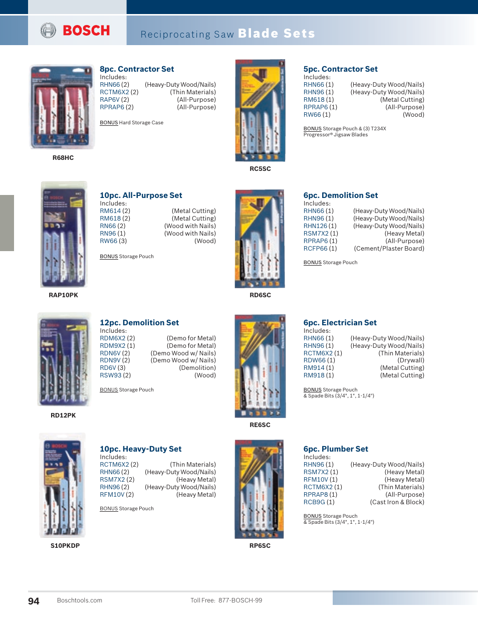 Blade sets, Reciprocating saw | Bosch 4100DG-09 User Manual | Page 42 / 52