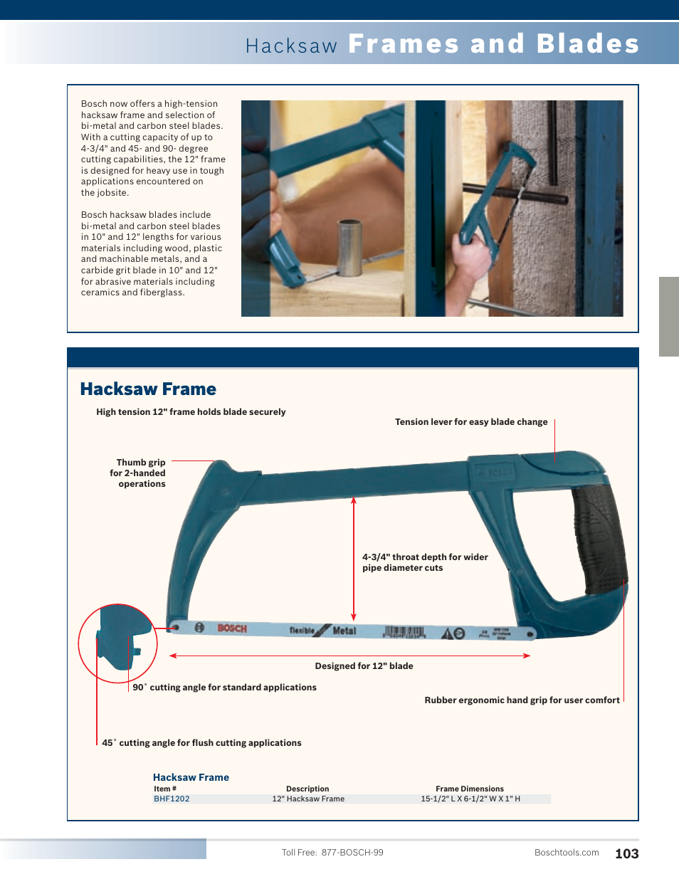 Frames and blades, Hacksaw, Hacksaw frame | Bosch 4100DG-09 User Manual | Page 51 / 52