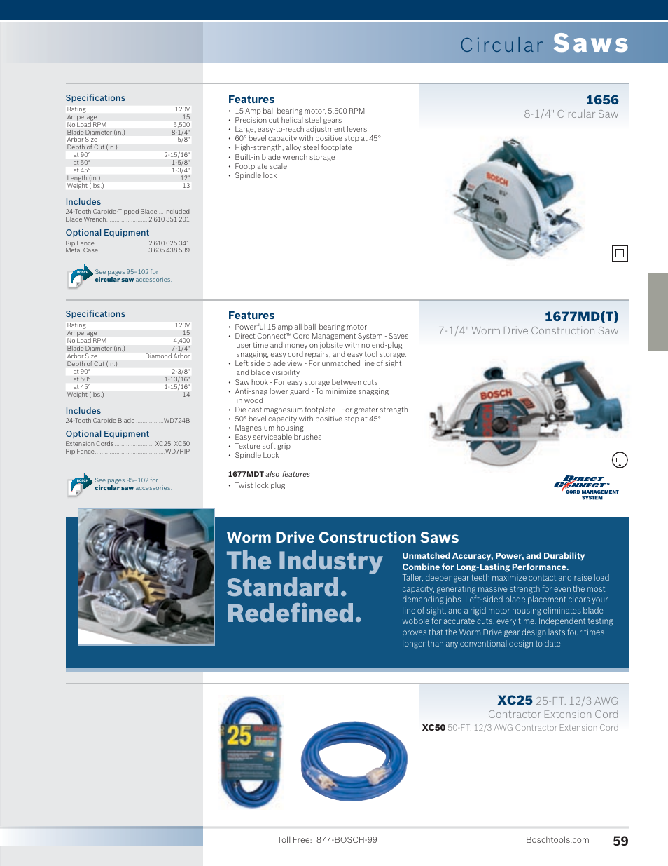 Saws, The industry standard. redefined, Circular | Worm drive construction saws, 1677md(t), Xc25 | Bosch 4100DG-09 User Manual | Page 7 / 52