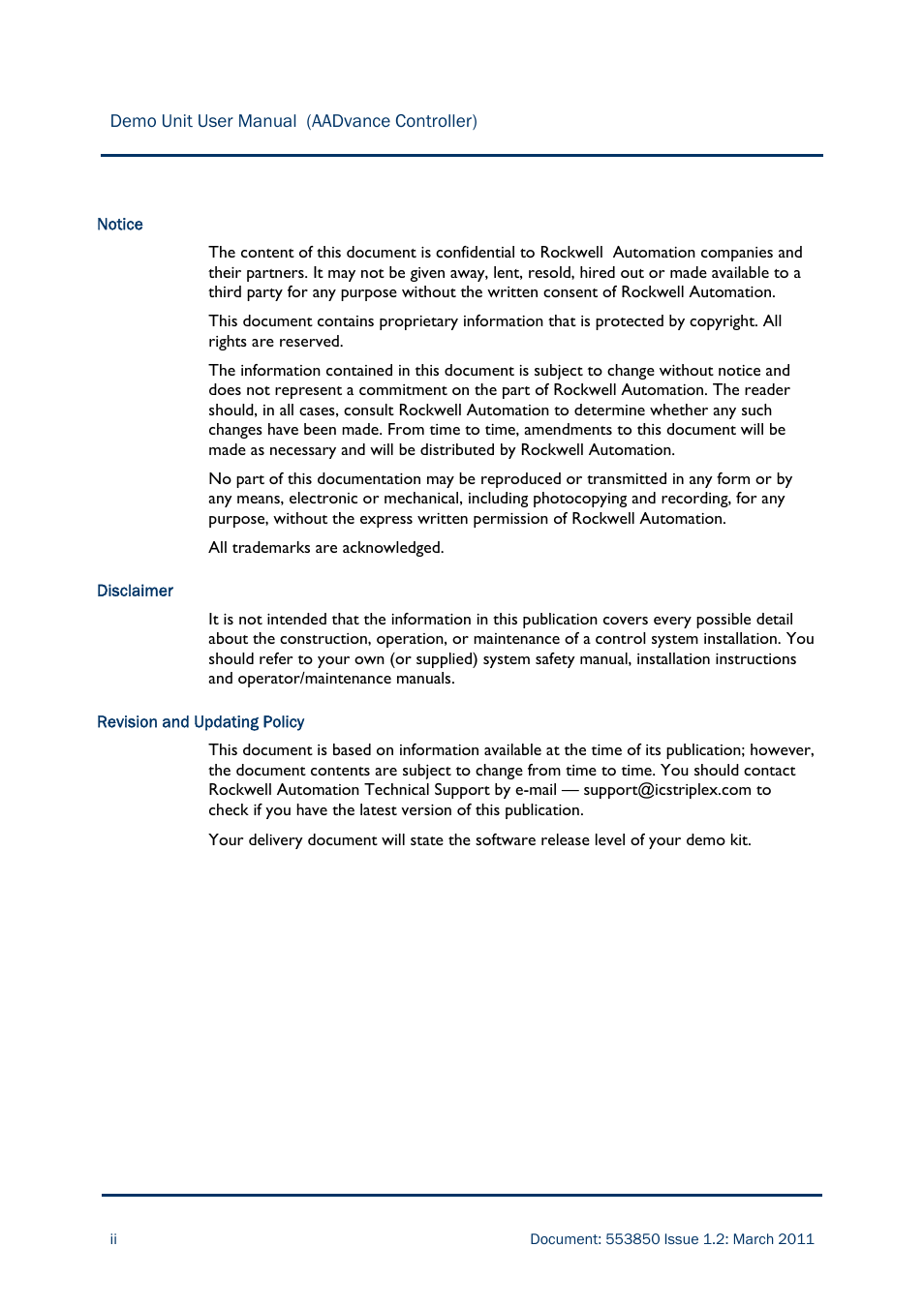 Rockwell Automation AADvance Controller Demo Unit User Manual | Page 2 / 100
