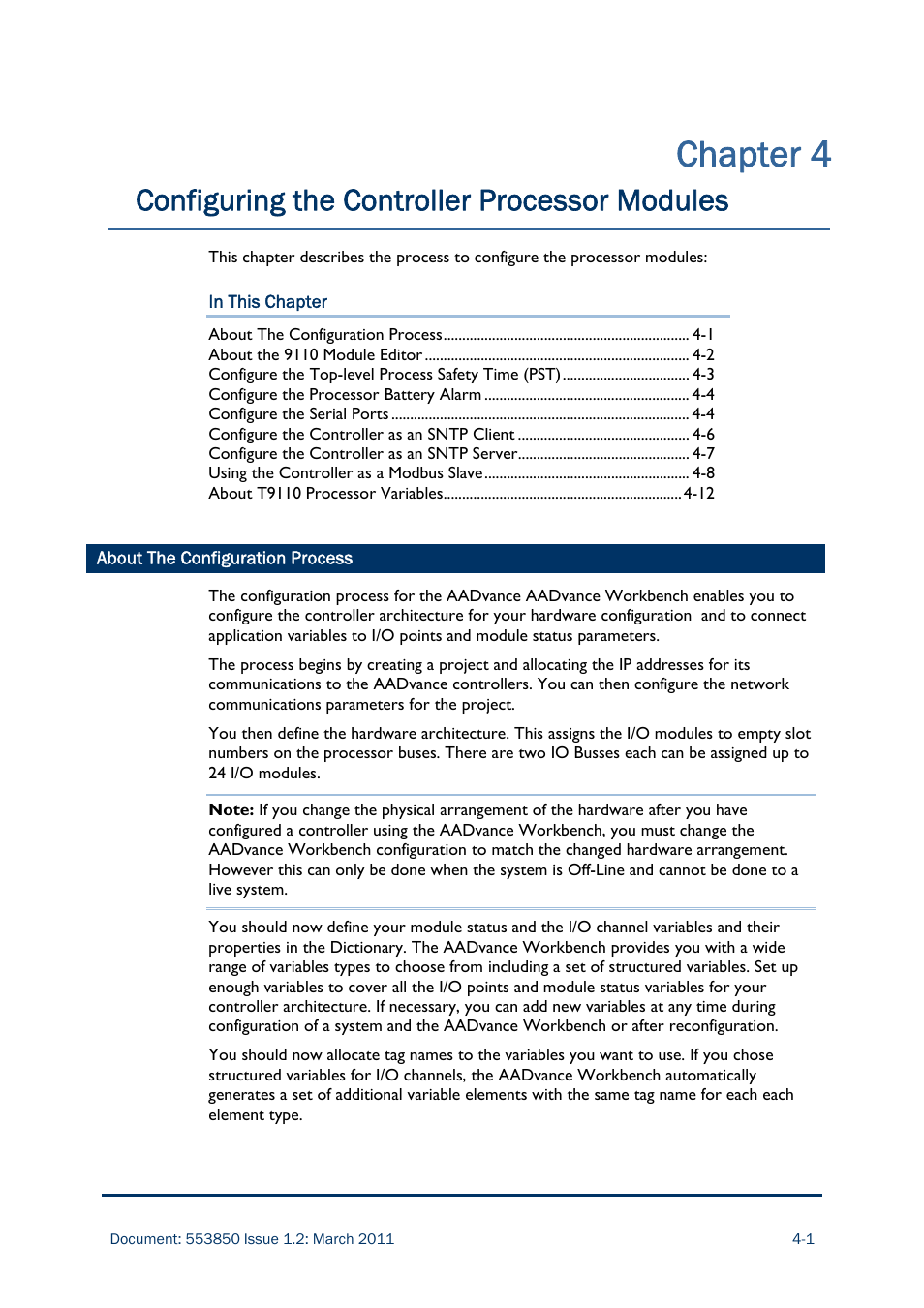 Chapter 4, Configuring the controller processor modules | Rockwell Automation AADvance Controller Demo Unit User Manual | Page 35 / 100