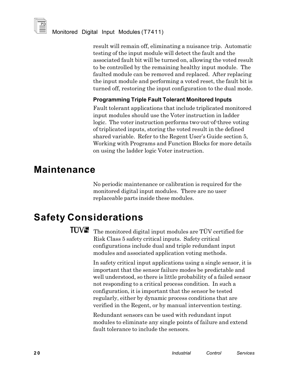 Maintenance, Safety considerations | Rockwell Automation T7411 ICS Regent+Plus Monitored Digital Input Modules 24VDC User Manual | Page 20 / 23