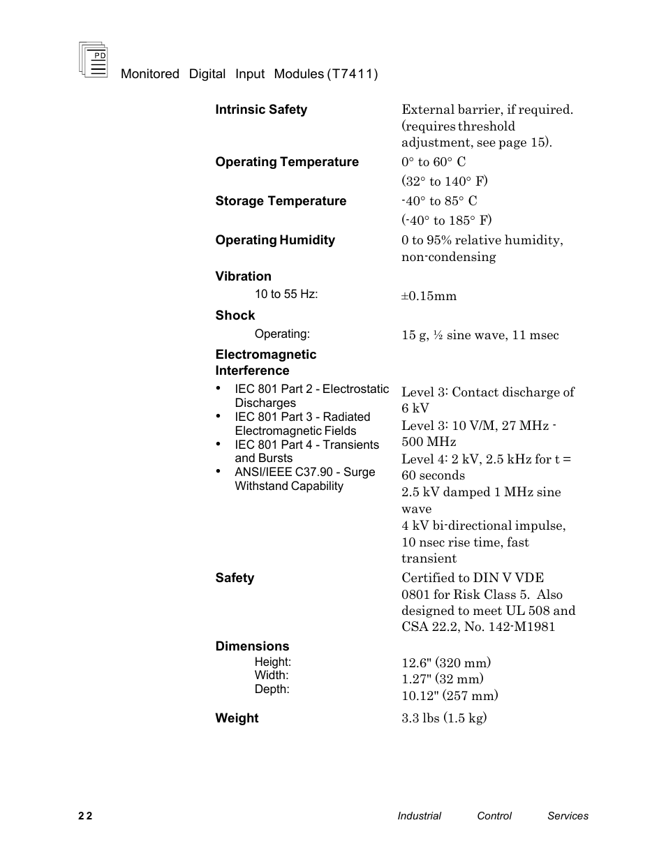 Rockwell Automation T7411 ICS Regent+Plus Monitored Digital Input Modules 24VDC User Manual | Page 22 / 23