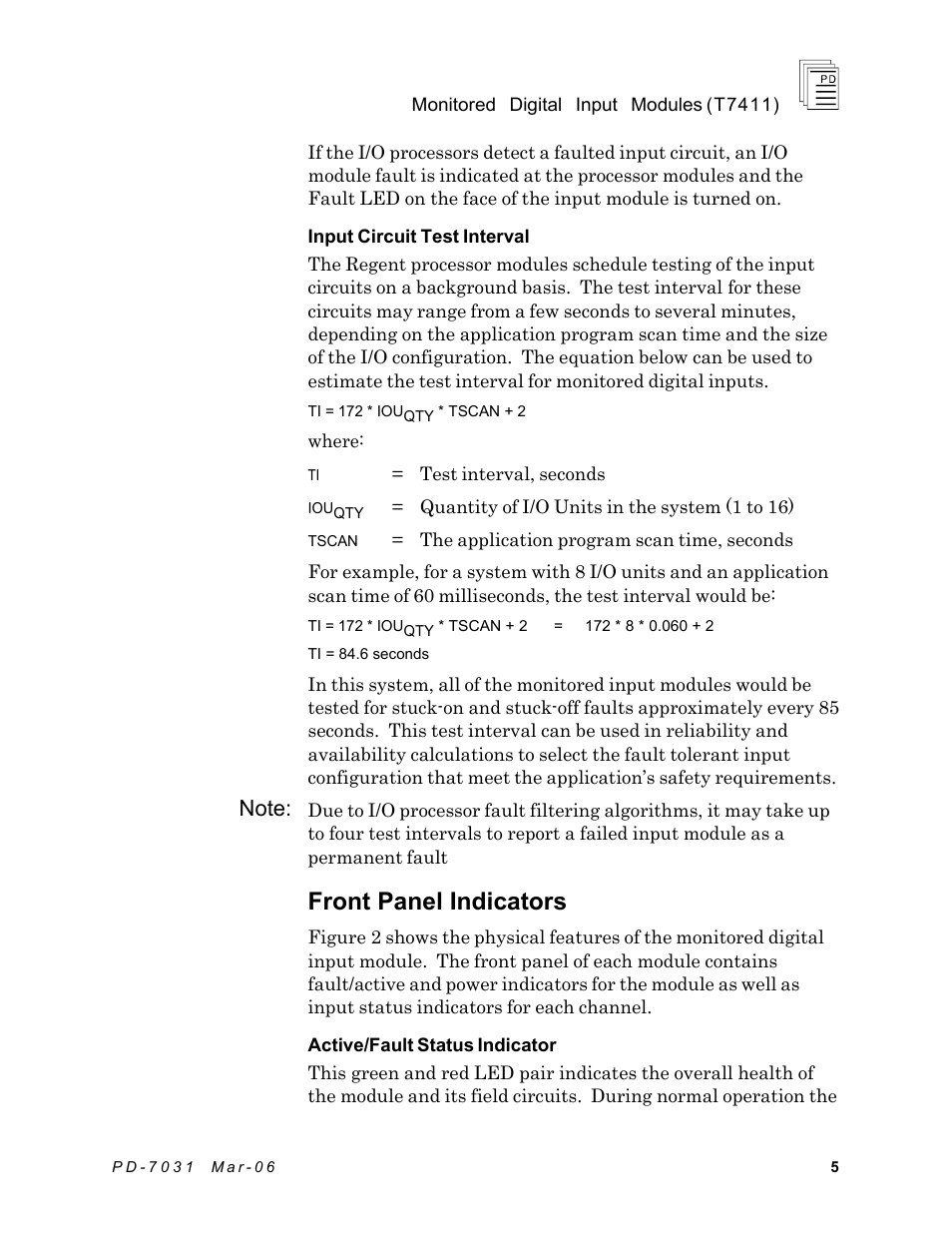 Front panel indicators | Rockwell Automation T7411 ICS Regent+Plus Monitored Digital Input Modules 24VDC User Manual | Page 5 / 23