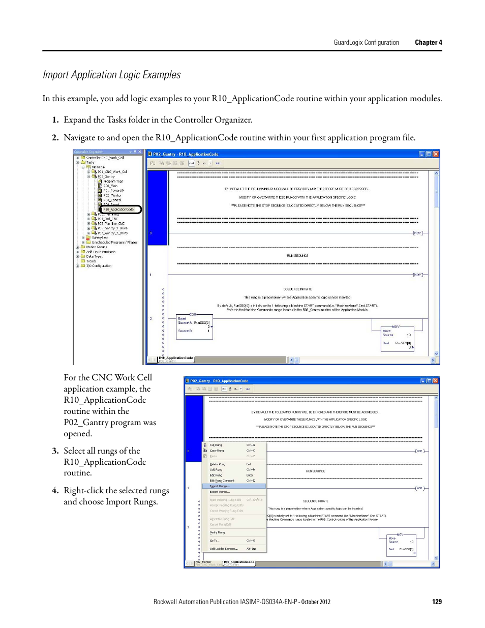 Import application logic examples | Rockwell Automation IASIMP Computer Numerical Control (CNC) Machining Accelerator Toolkit Quick Start User Manual | Page 129 / 278