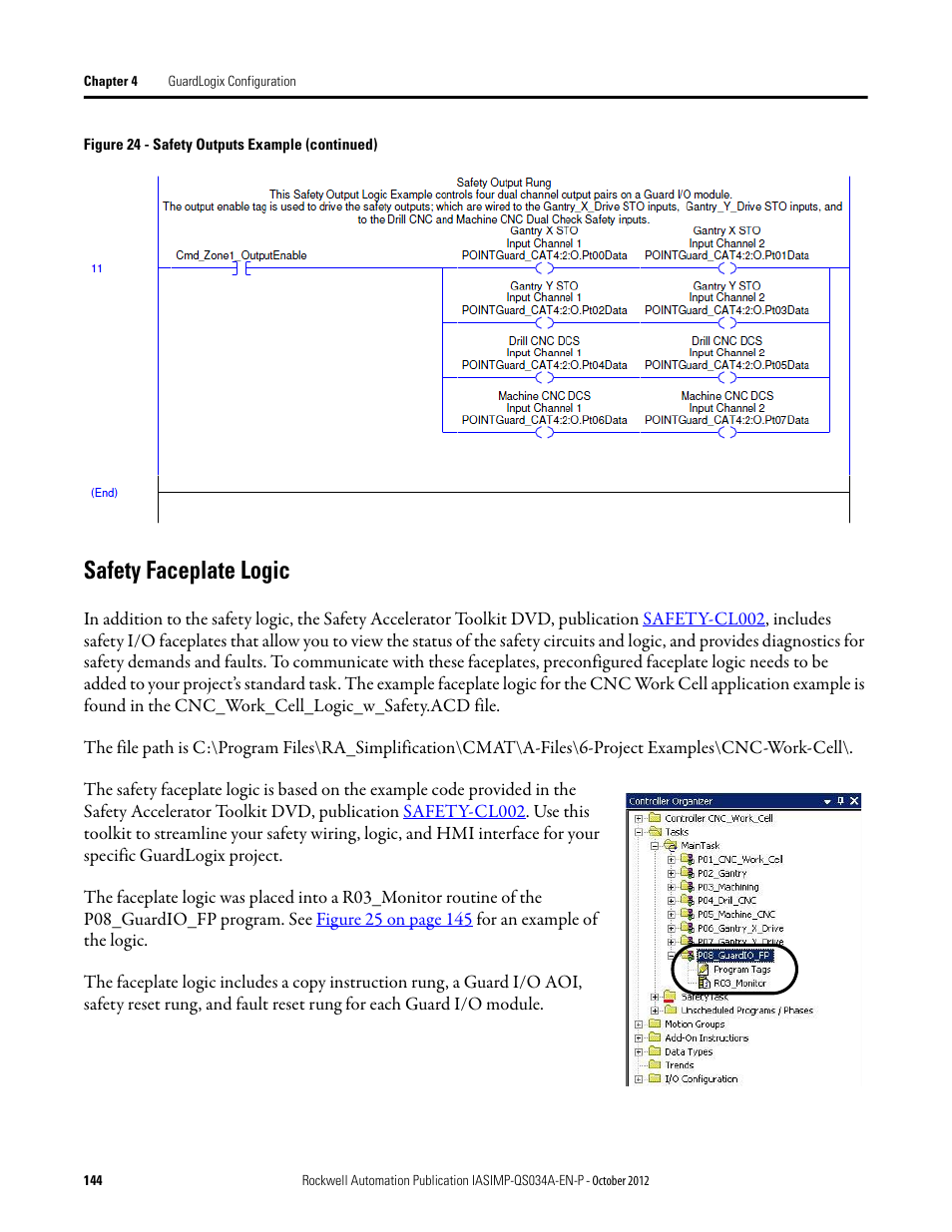 Safety faceplate logic | Rockwell Automation IASIMP Computer Numerical Control (CNC) Machining Accelerator Toolkit Quick Start User Manual | Page 144 / 278