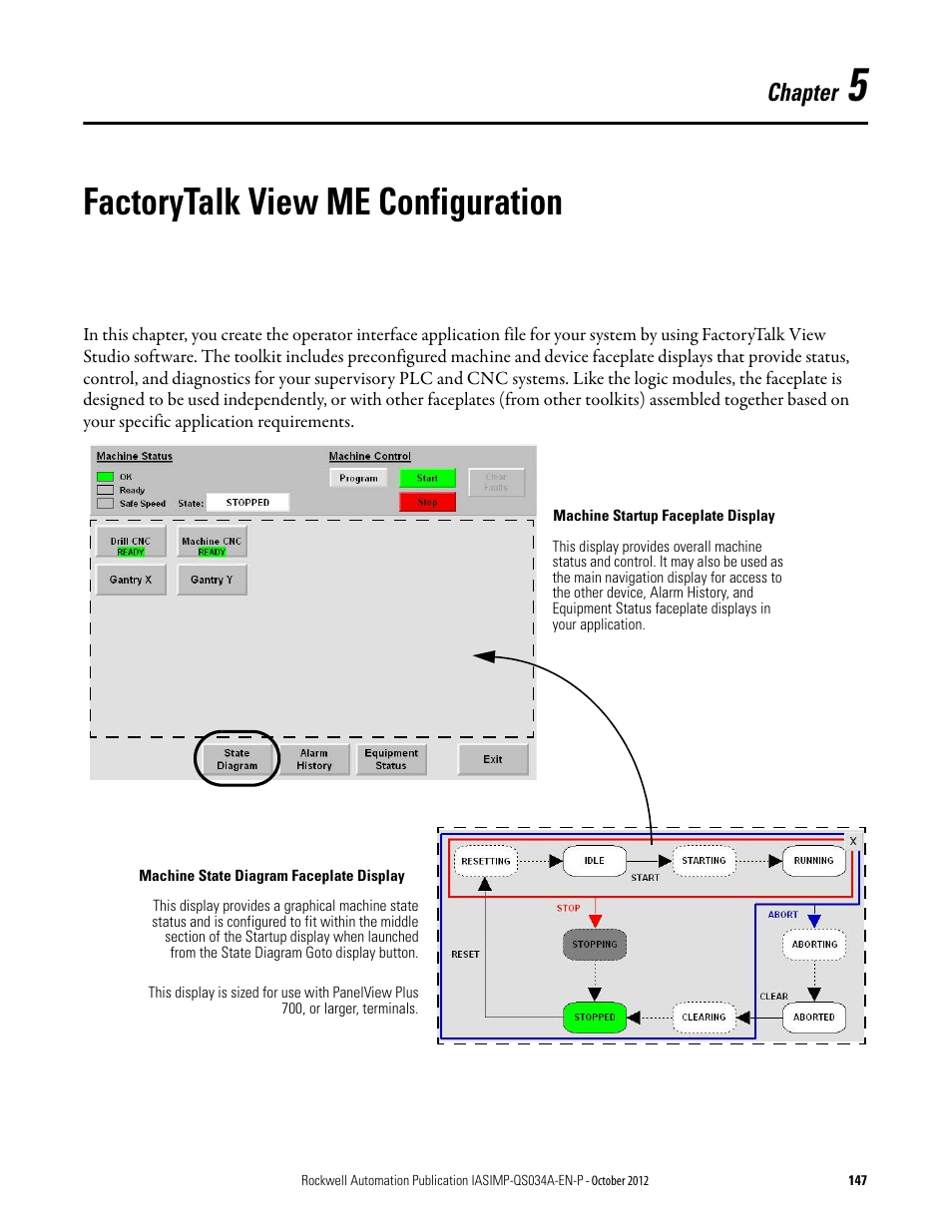 5 - factorytalk view me configuration, Chapter 5, Factorytalk view me configuration | Chapter | Rockwell Automation IASIMP Computer Numerical Control (CNC) Machining Accelerator Toolkit Quick Start User Manual | Page 147 / 278