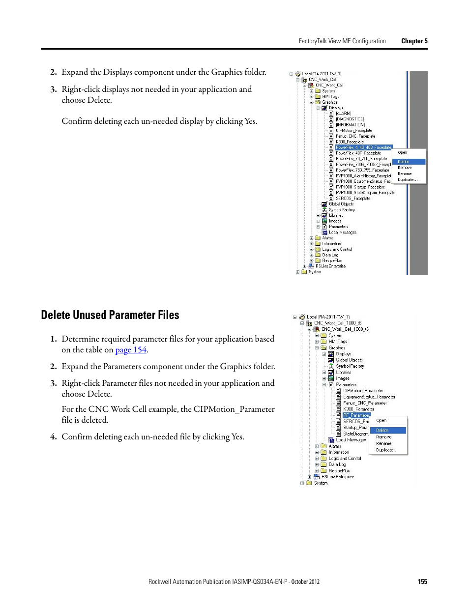 Delete unused parameter files | Rockwell Automation IASIMP Computer Numerical Control (CNC) Machining Accelerator Toolkit Quick Start User Manual | Page 155 / 278