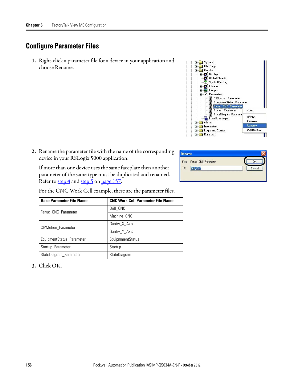 Configure parameter files | Rockwell Automation IASIMP Computer Numerical Control (CNC) Machining Accelerator Toolkit Quick Start User Manual | Page 156 / 278