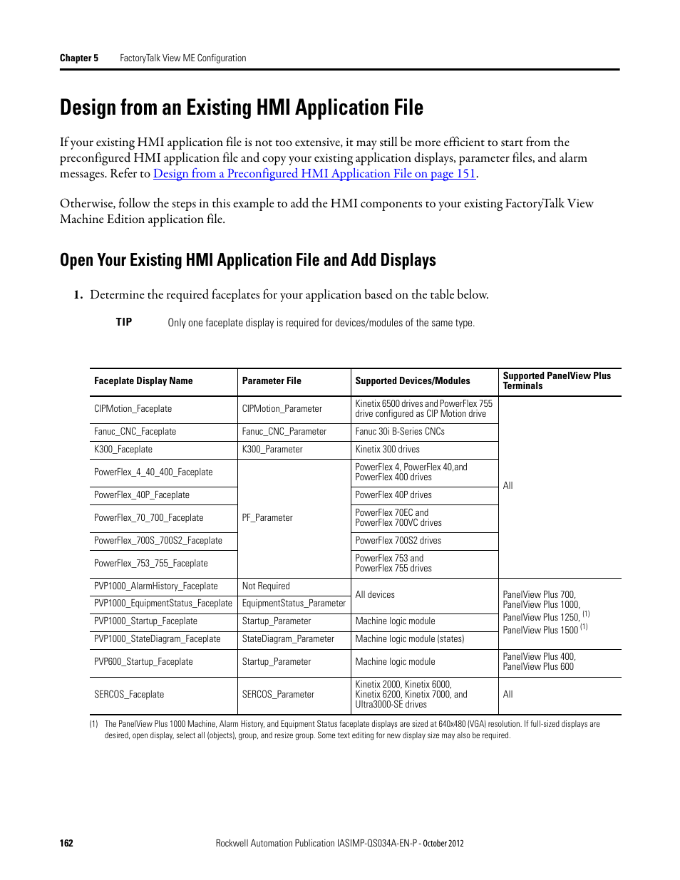 Design from an existing hmi application file, Design from an existing, Hmi application file | Open your existing hmi, Application file and add displays | Rockwell Automation IASIMP Computer Numerical Control (CNC) Machining Accelerator Toolkit Quick Start User Manual | Page 162 / 278