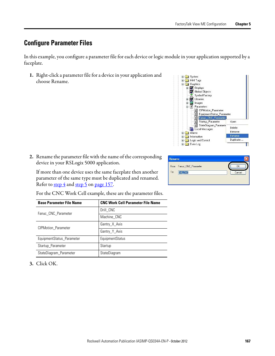 Configure parameter files | Rockwell Automation IASIMP Computer Numerical Control (CNC) Machining Accelerator Toolkit Quick Start User Manual | Page 167 / 278