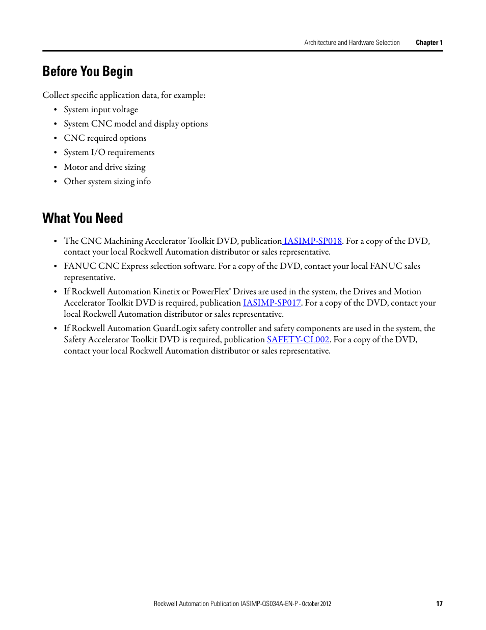 Before you begin, What you need, Before you begin what you need | Rockwell Automation IASIMP Computer Numerical Control (CNC) Machining Accelerator Toolkit Quick Start User Manual | Page 17 / 278