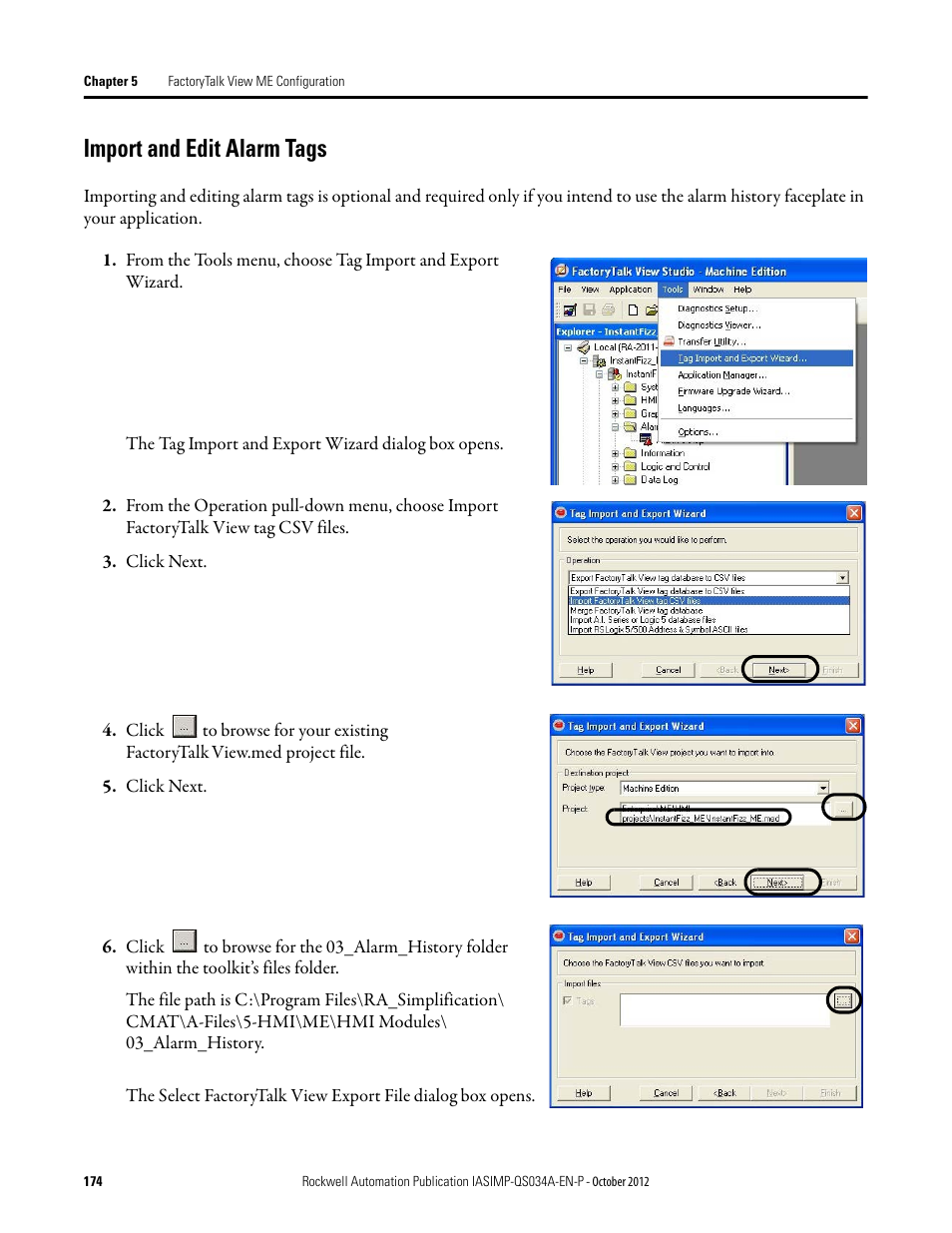 Import and edit alarm tags | Rockwell Automation IASIMP Computer Numerical Control (CNC) Machining Accelerator Toolkit Quick Start User Manual | Page 174 / 278