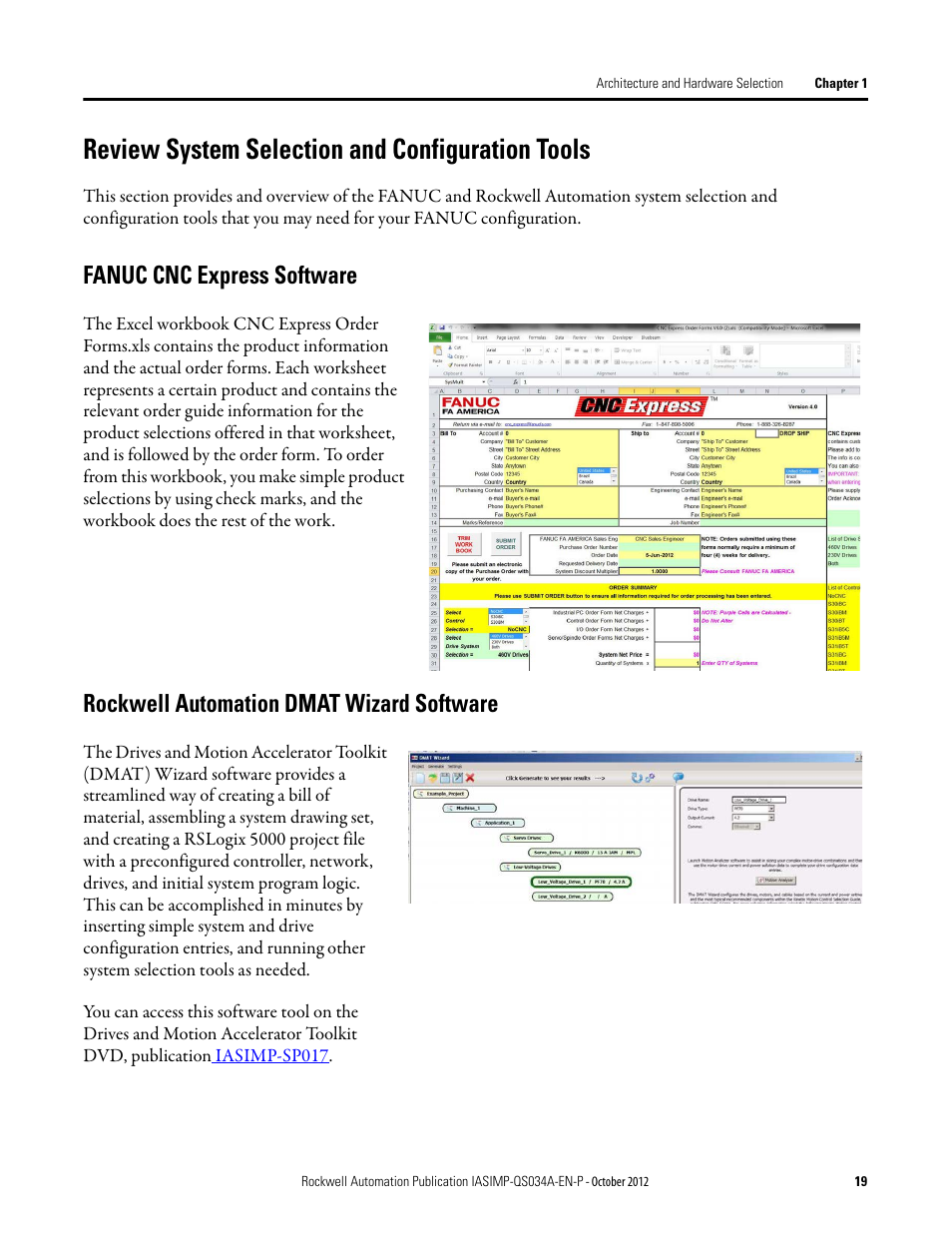 Review system selection and configuration tools, Fanuc cnc express software, Rockwell automation dmat wizard software | Review system selection, And configuration tools | Rockwell Automation IASIMP Computer Numerical Control (CNC) Machining Accelerator Toolkit Quick Start User Manual | Page 19 / 278