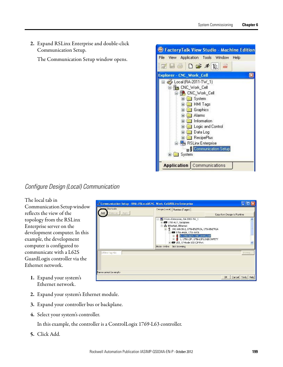 Configure design (local) communication | Rockwell Automation IASIMP Computer Numerical Control (CNC) Machining Accelerator Toolkit Quick Start User Manual | Page 199 / 278