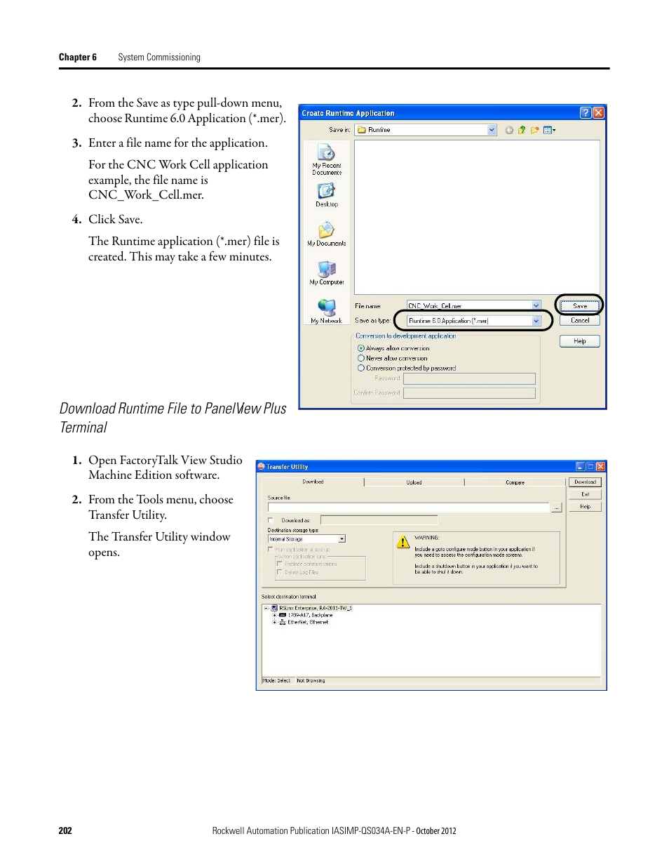 Download runtime file to panelview plus terminal | Rockwell Automation IASIMP Computer Numerical Control (CNC) Machining Accelerator Toolkit Quick Start User Manual | Page 202 / 278