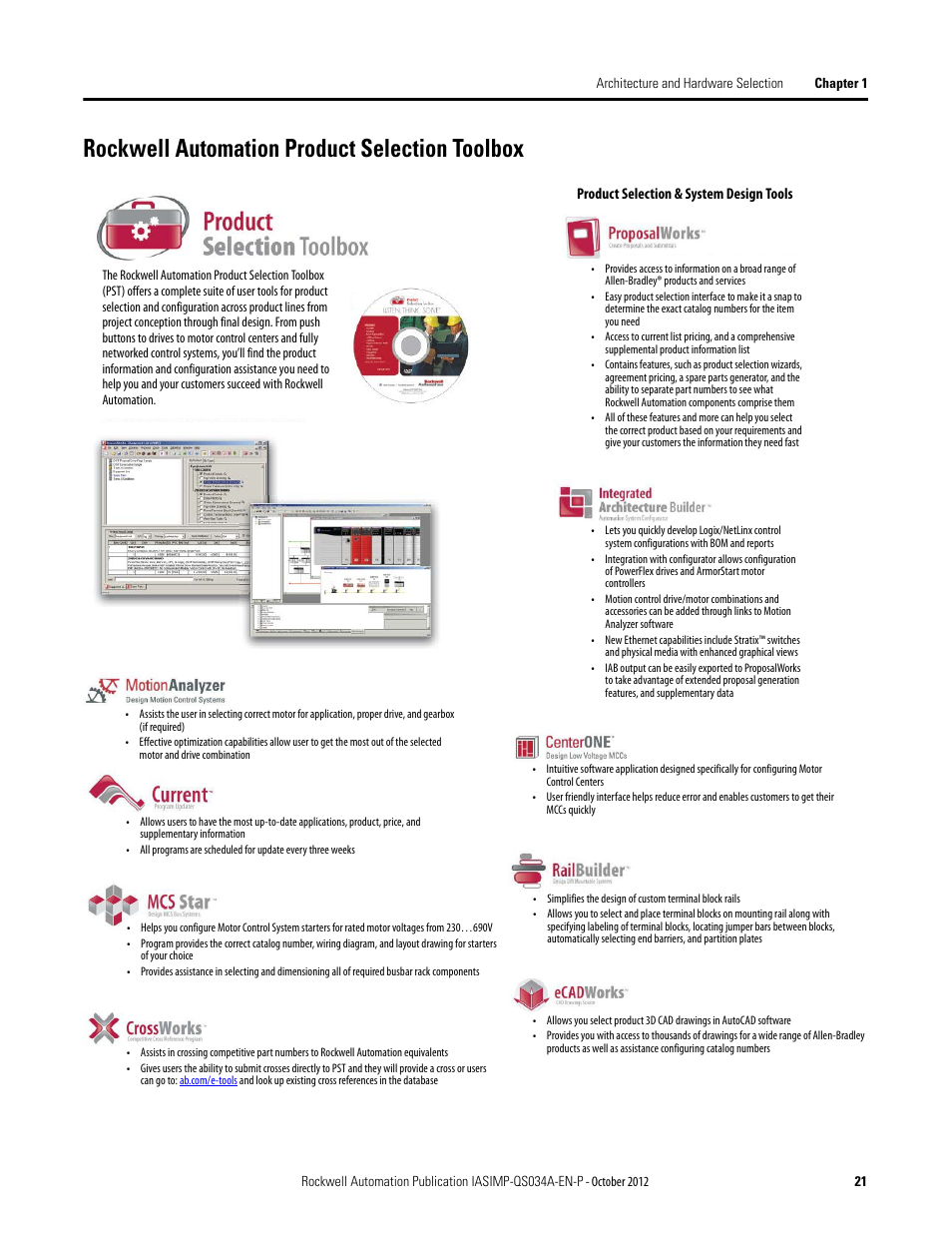 Rockwell automation product selection toolbox | Rockwell Automation IASIMP Computer Numerical Control (CNC) Machining Accelerator Toolkit Quick Start User Manual | Page 21 / 278