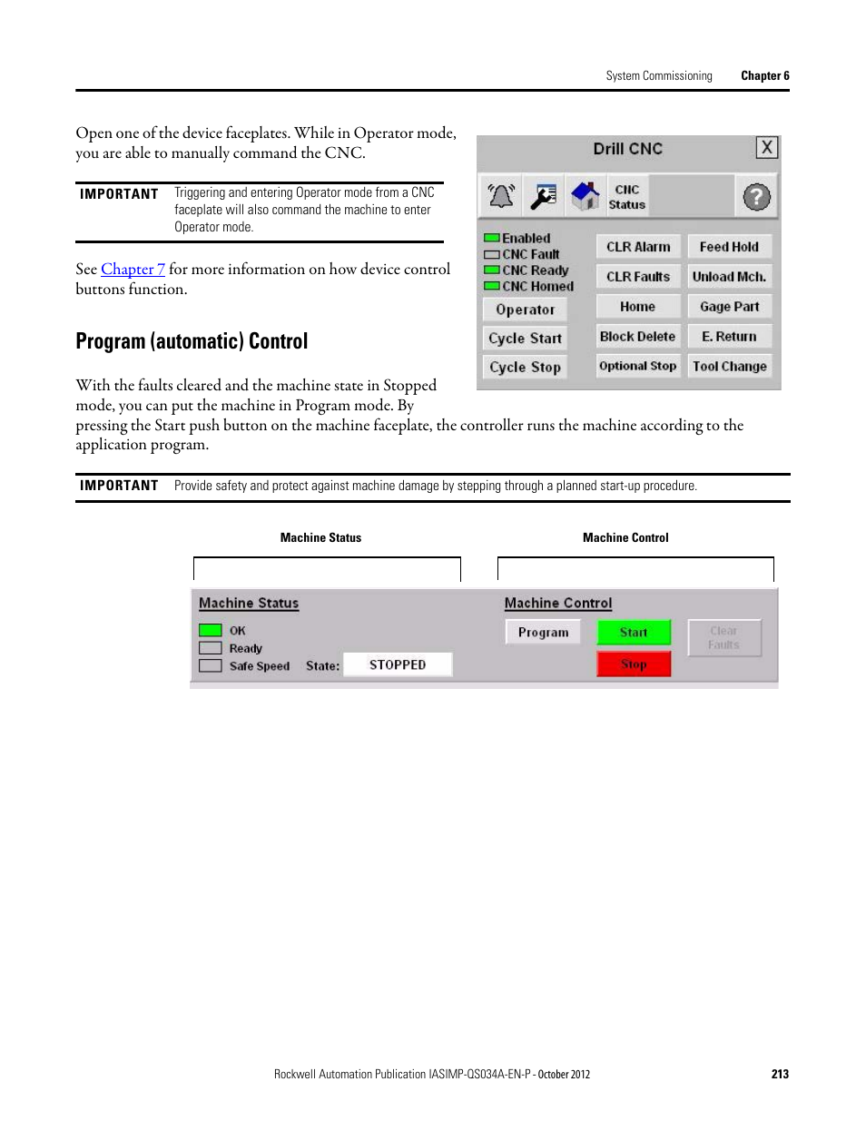 Program (automatic) control | Rockwell Automation IASIMP Computer Numerical Control (CNC) Machining Accelerator Toolkit Quick Start User Manual | Page 213 / 278