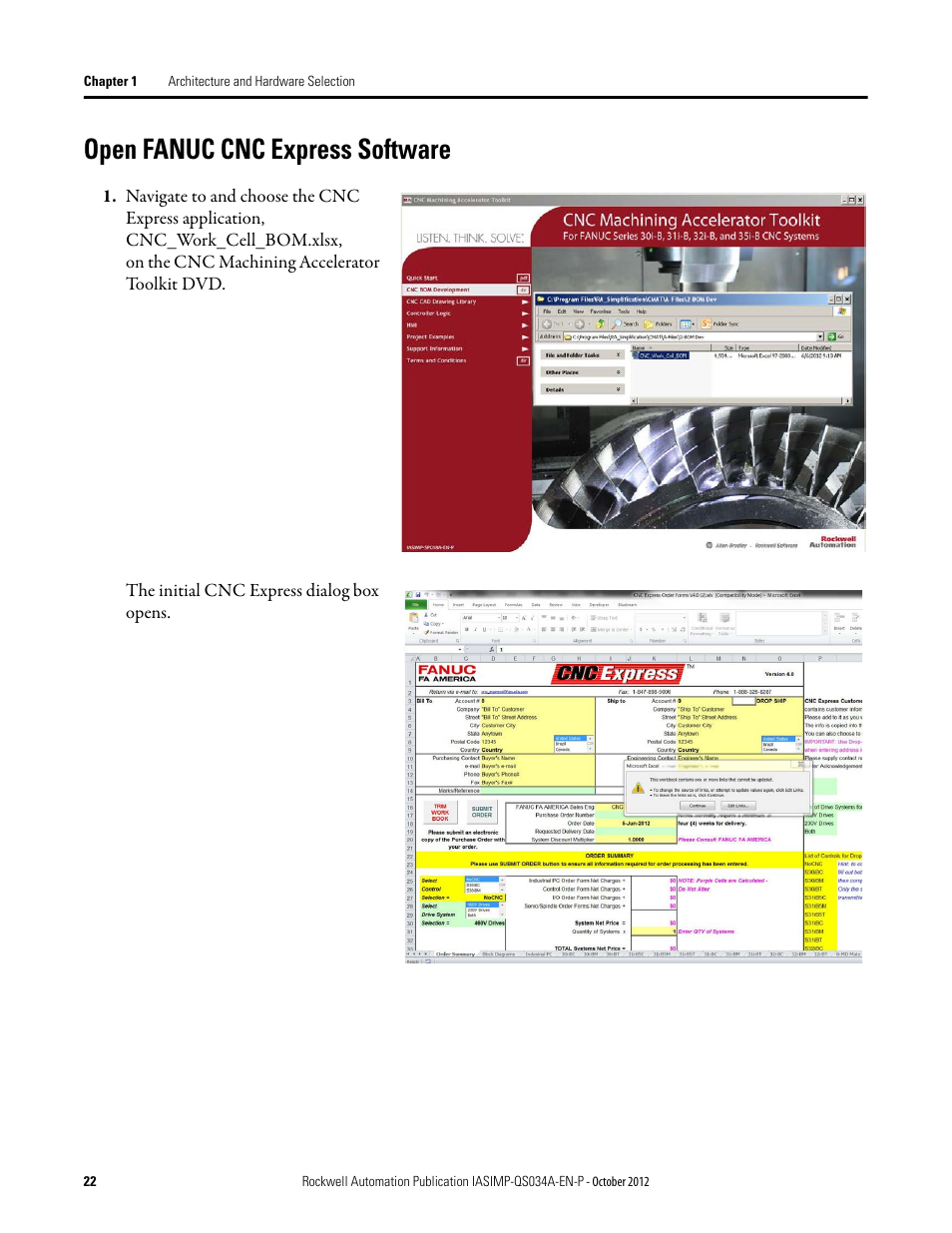 Open fanuc cnc express software, Open fanuc cnc, Express software | Rockwell Automation IASIMP Computer Numerical Control (CNC) Machining Accelerator Toolkit Quick Start User Manual | Page 22 / 278