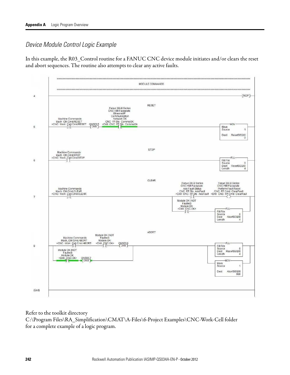 Device module control logic example | Rockwell Automation IASIMP Computer Numerical Control (CNC) Machining Accelerator Toolkit Quick Start User Manual | Page 242 / 278