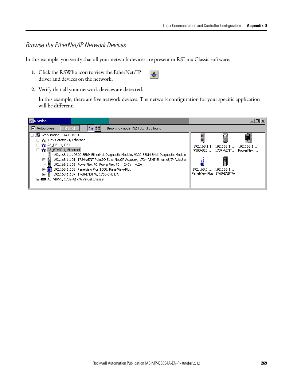 Browse the ethernet/ip network devices | Rockwell Automation IASIMP Computer Numerical Control (CNC) Machining Accelerator Toolkit Quick Start User Manual | Page 269 / 278