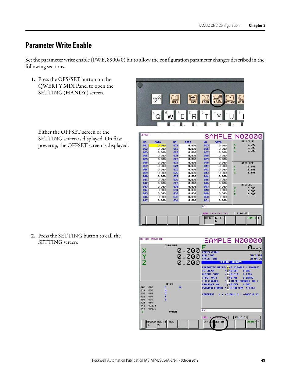 Parameter write enable | Rockwell Automation IASIMP Computer Numerical Control (CNC) Machining Accelerator Toolkit Quick Start User Manual | Page 49 / 278