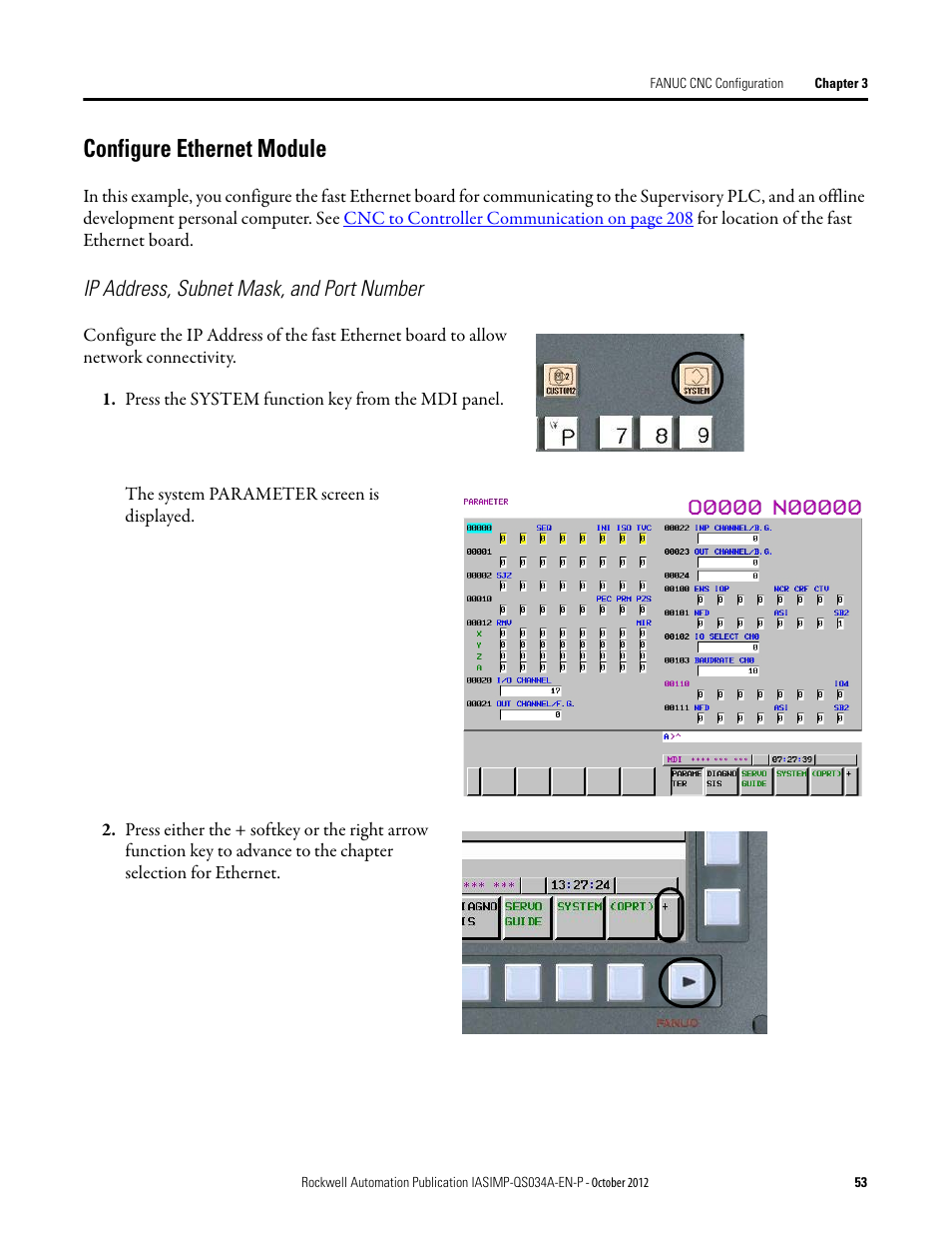 Configure ethernet module, Ip address, subnet mask, and port number | Rockwell Automation IASIMP Computer Numerical Control (CNC) Machining Accelerator Toolkit Quick Start User Manual | Page 53 / 278