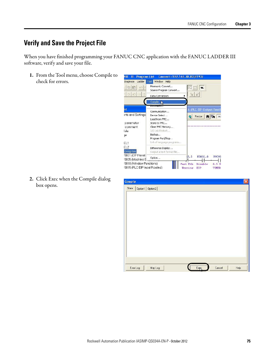 Verify and save the project file | Rockwell Automation IASIMP Computer Numerical Control (CNC) Machining Accelerator Toolkit Quick Start User Manual | Page 75 / 278