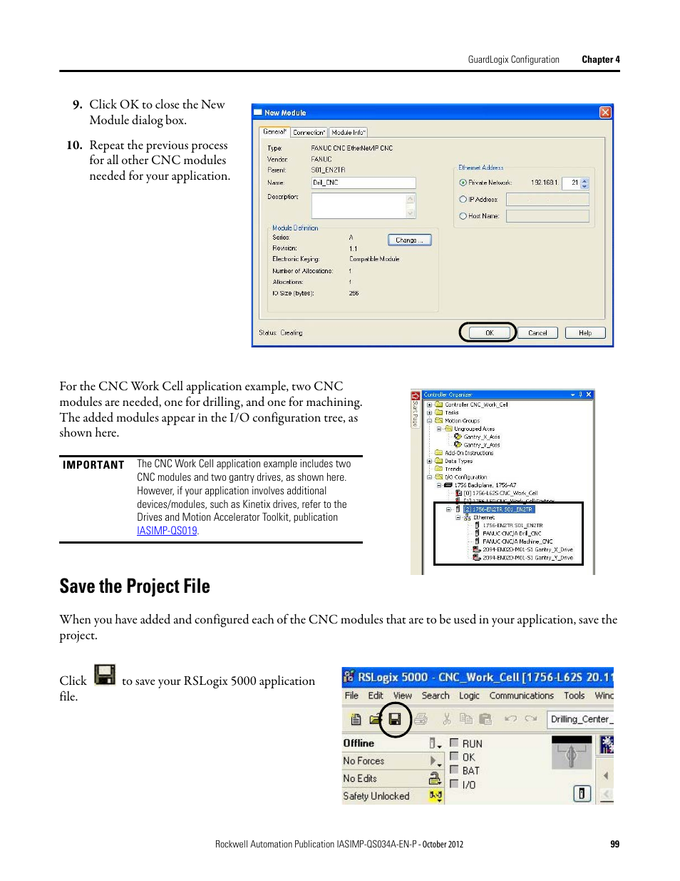 Save the project file | Rockwell Automation IASIMP Computer Numerical Control (CNC) Machining Accelerator Toolkit Quick Start User Manual | Page 99 / 278