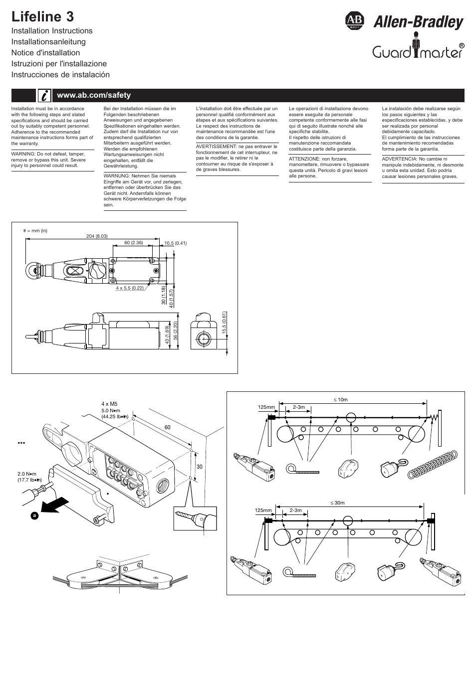 Rockwell Automation 440E Lifeline 3 Rope Actuated E-Stop Device User Manual | 4 pages