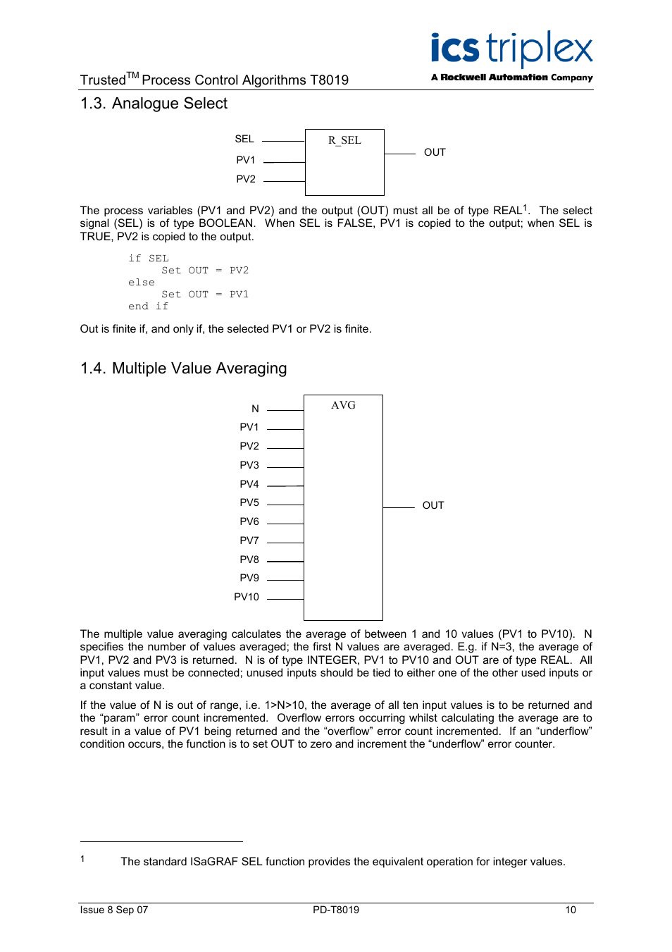 Analogue select, Multiple value averaging, Bcd translation | Trusted, Process control algorithms t8019 | Rockwell Automation T8019 Trusted Process Control Algorithm Software Package User Manual | Page 10 / 28