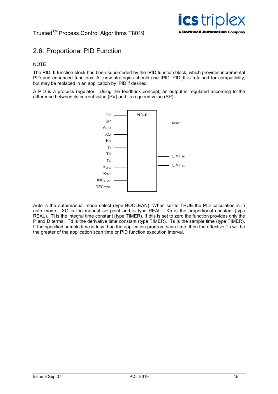 Proportional pid function, Low value select, Trusted | Process control algorithms t8019 | Rockwell Automation T8019 Trusted Process Control Algorithm Software Package User Manual | Page 15 / 28