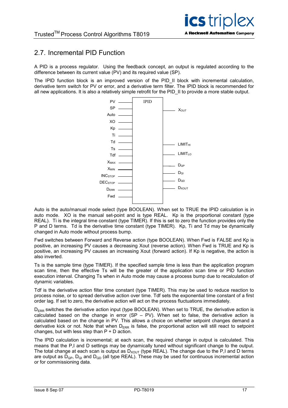 Incremental pid function, High value select, Trusted | Process control algorithms t8019 | Rockwell Automation T8019 Trusted Process Control Algorithm Software Package User Manual | Page 17 / 28