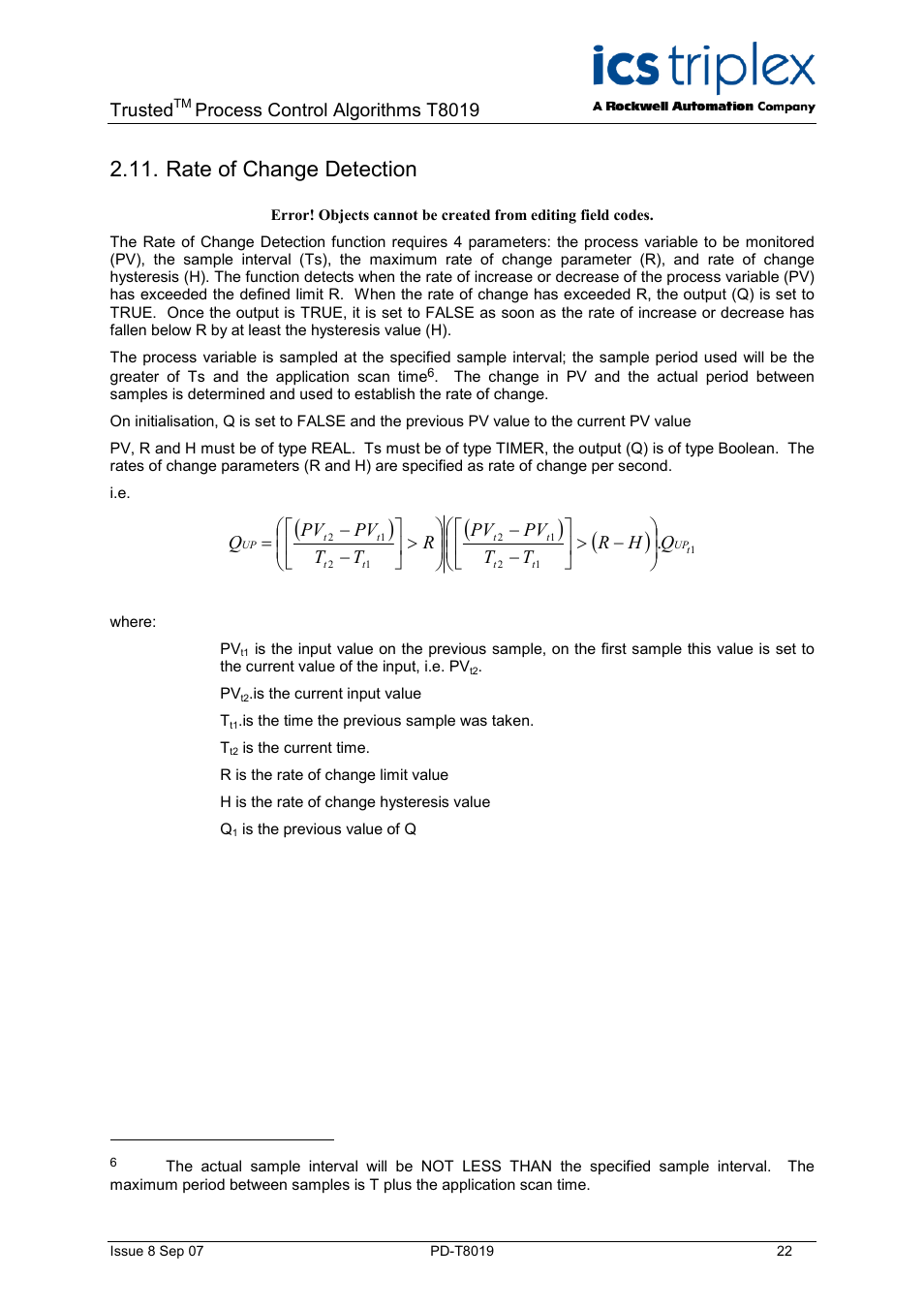 Rate of change detection, Incremental pid function, Trusted | Process control algorithms t8019 | Rockwell Automation T8019 Trusted Process Control Algorithm Software Package User Manual | Page 22 / 28