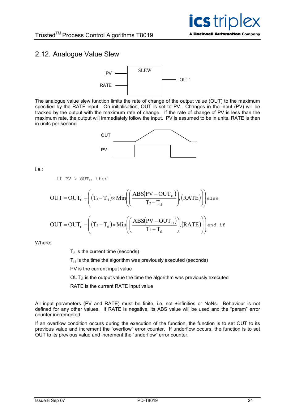 Analogue value slew, Deviation alarm | Rockwell Automation T8019 Trusted Process Control Algorithm Software Package User Manual | Page 24 / 28