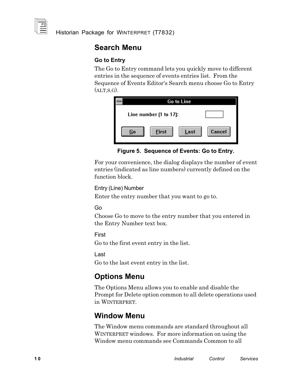 Search menu, Options menu, Window menu | Rockwell Automation T7832 ICS Regent+Plus Historian Packages for Winterpret User Manual | Page 10 / 42