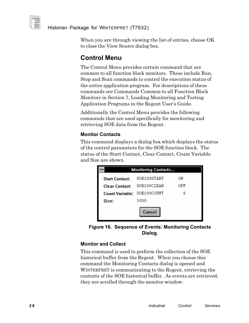 Control menu | Rockwell Automation T7832 ICS Regent+Plus Historian Packages for Winterpret User Manual | Page 28 / 42