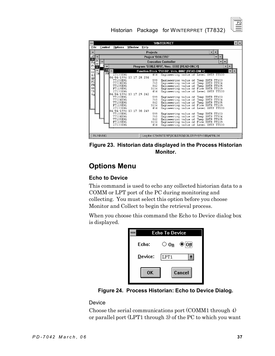 Options menu | Rockwell Automation T7832 ICS Regent+Plus Historian Packages for Winterpret User Manual | Page 37 / 42