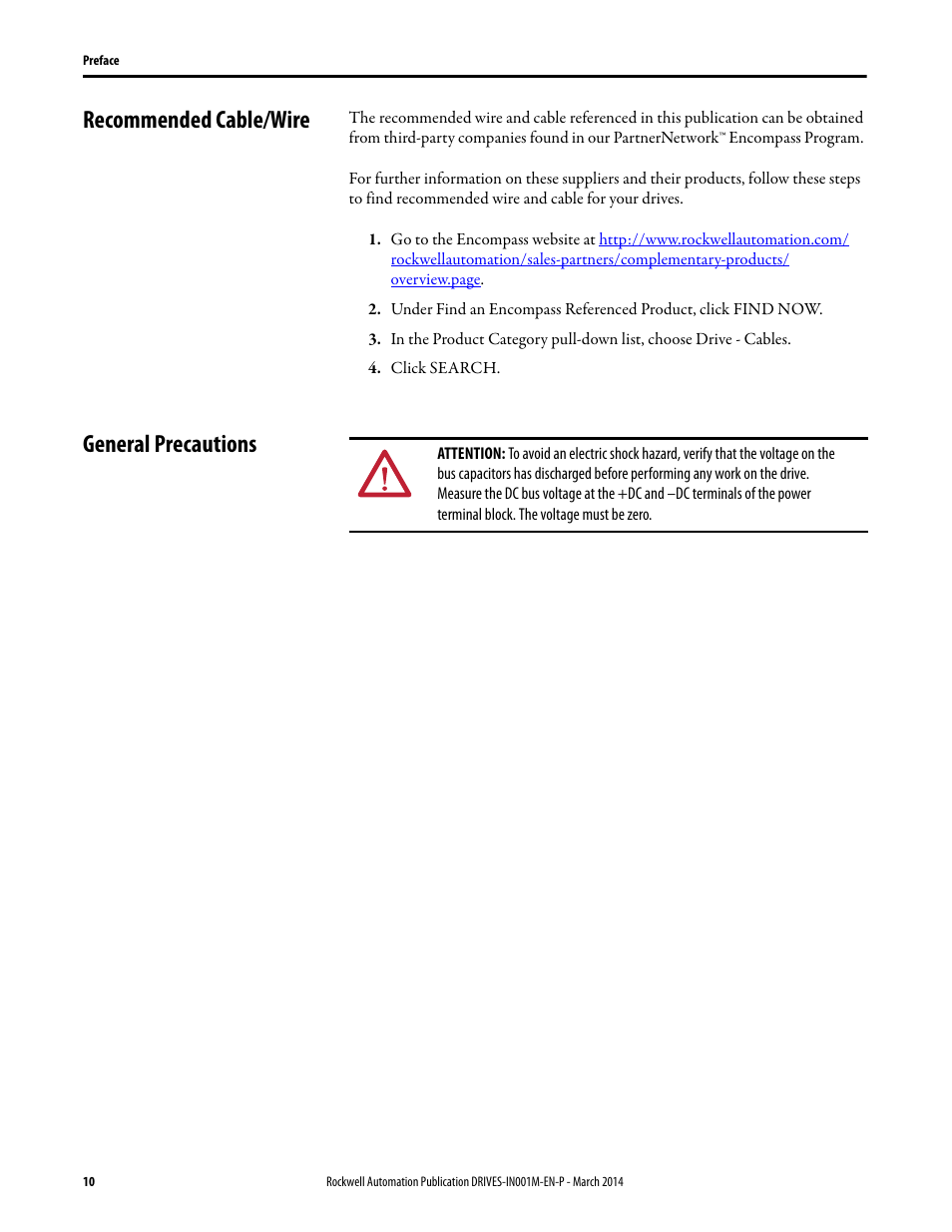 Recommended cable/wire, General precautions, Recommended cable/wire general precautions | Rockwell Automation 1336T Wiring and Grounding Guide, (PWM) AC Drives User Manual | Page 10 / 144