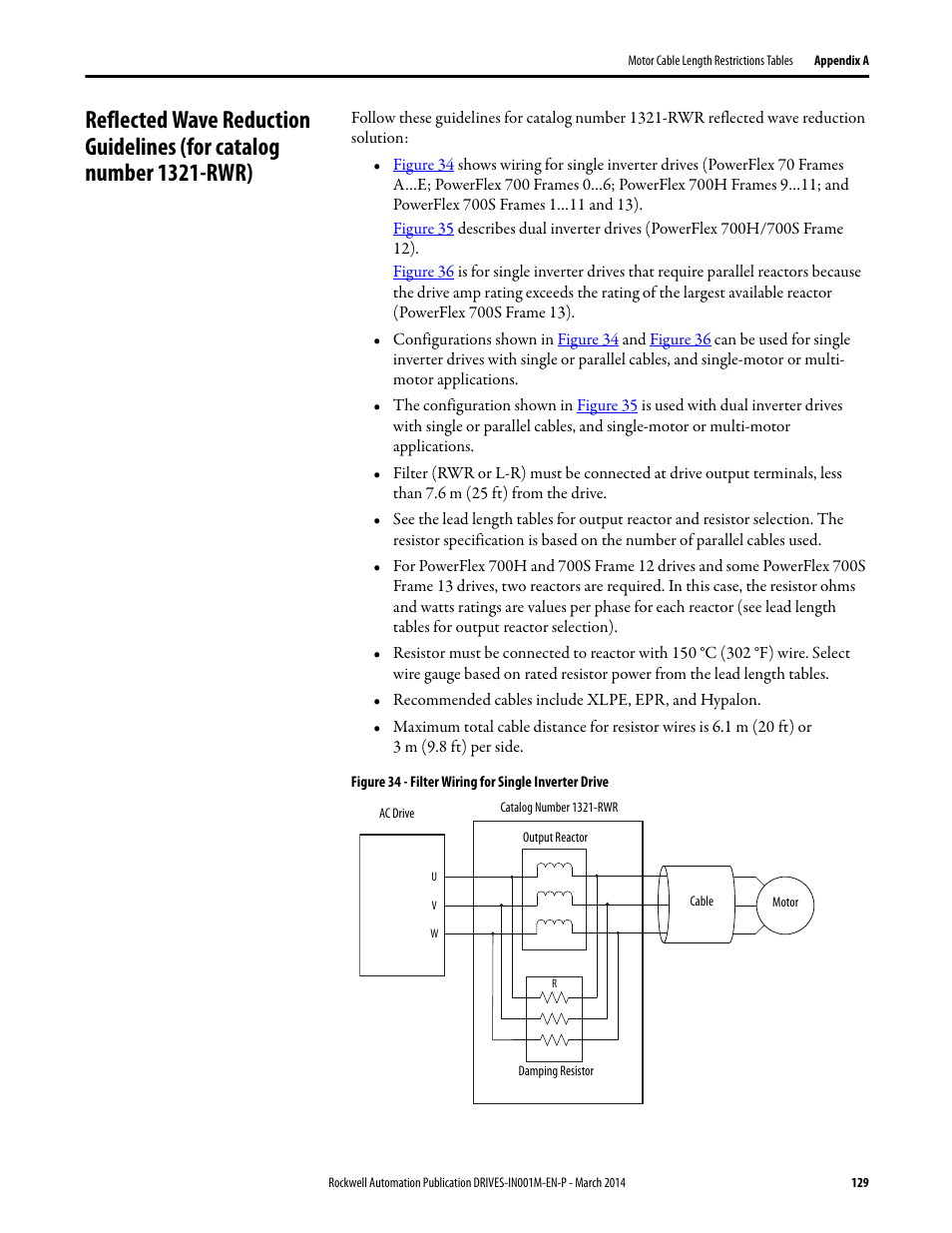 Reflected wave reduction guidelines, For catalog number 1321-rwr) | Rockwell Automation 1336T Wiring and Grounding Guide, (PWM) AC Drives User Manual | Page 129 / 144