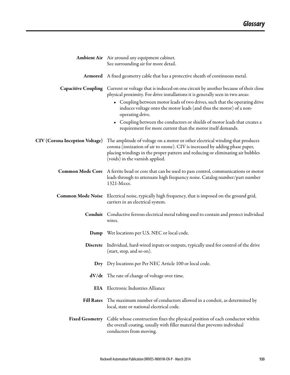 Glossary | Rockwell Automation 1336T Wiring and Grounding Guide, (PWM) AC Drives User Manual | Page 133 / 144