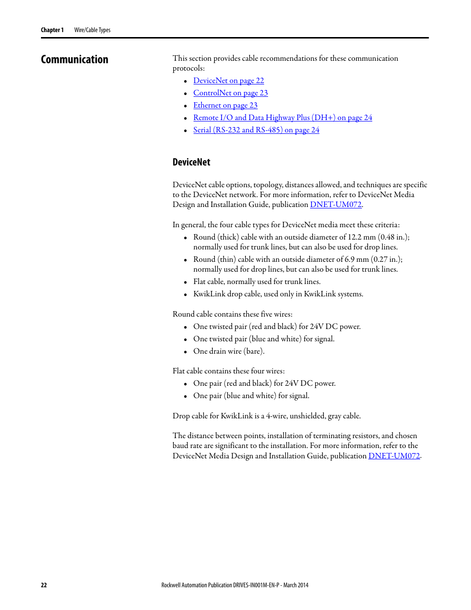 Communication, Devicenet | Rockwell Automation 1336T Wiring and Grounding Guide, (PWM) AC Drives User Manual | Page 22 / 144