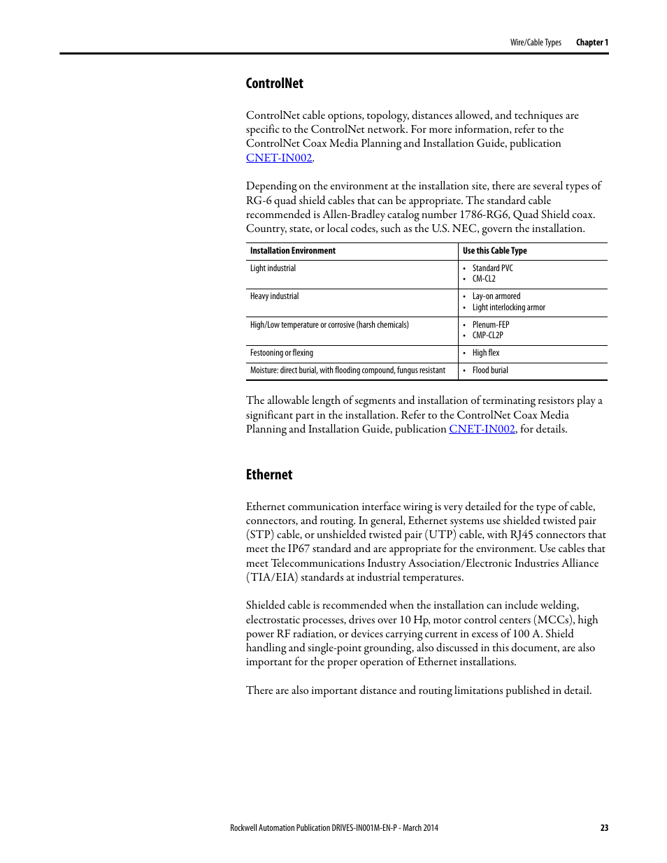 Controlnet, Ethernet, Controlnet ethernet | Rockwell Automation 1336T Wiring and Grounding Guide, (PWM) AC Drives User Manual | Page 23 / 144