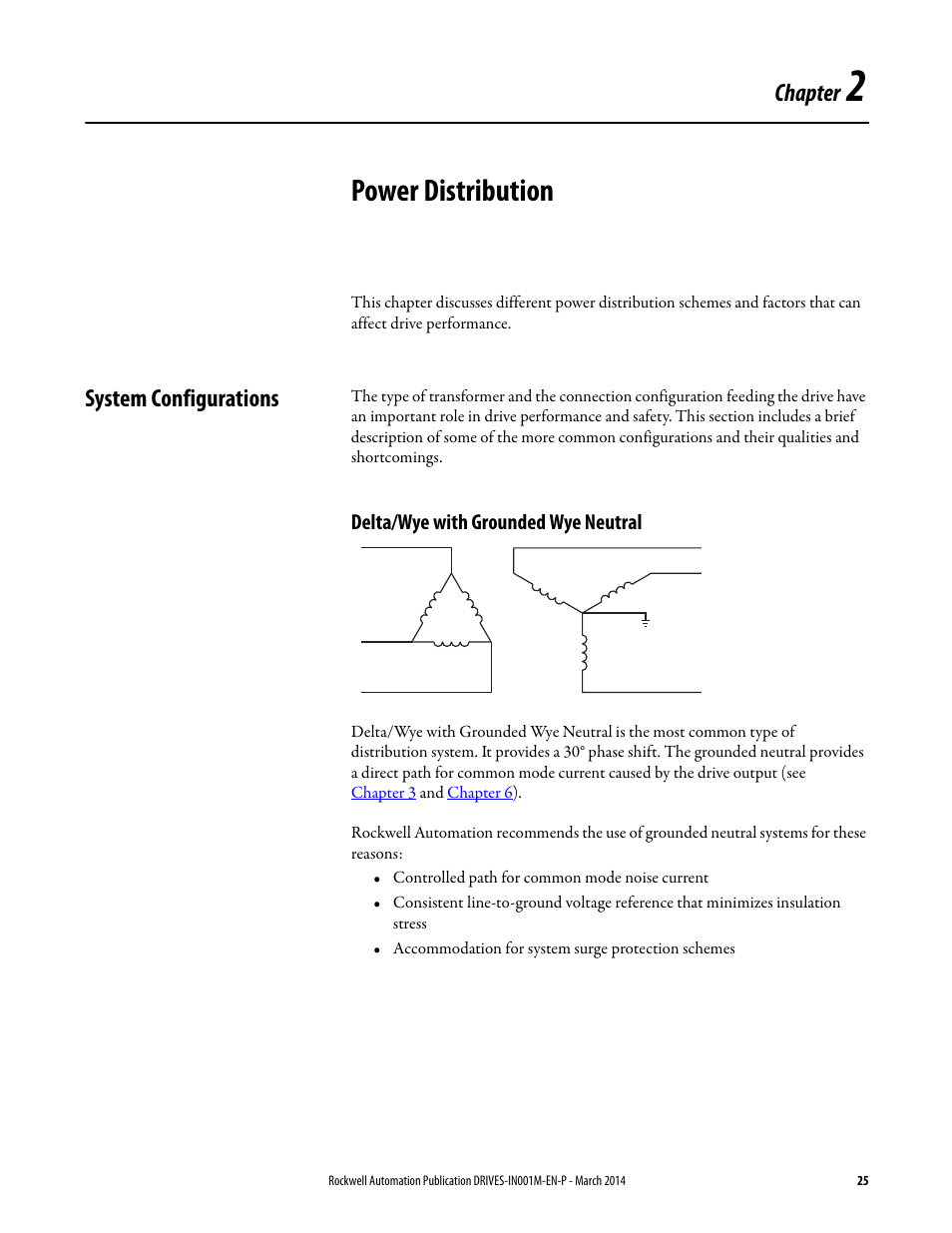 Power distribution, System configurations, Delta/wye with grounded wye neutral | Chapter 2, Chapter | Rockwell Automation 1336T Wiring and Grounding Guide, (PWM) AC Drives User Manual | Page 25 / 144