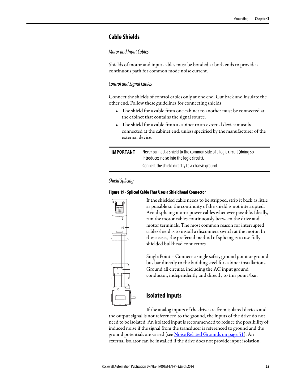 Cable shields, Isolated inputs, Cable shields isolated inputs | Rockwell Automation 1336T Wiring and Grounding Guide, (PWM) AC Drives User Manual | Page 55 / 144