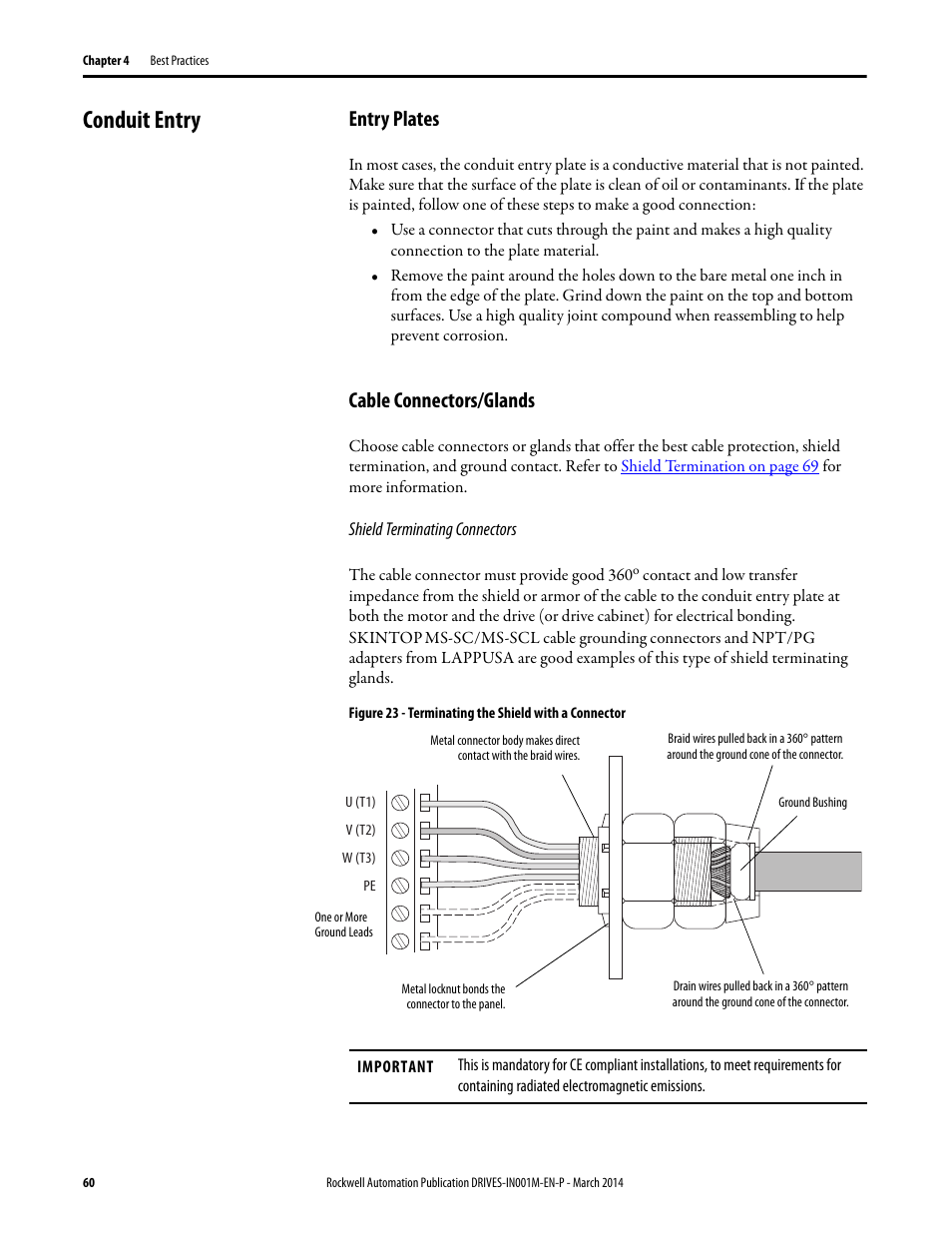 Conduit entry, Entry plates, Cable connectors/glands | Entry plates cable connectors/glands | Rockwell Automation 1336T Wiring and Grounding Guide, (PWM) AC Drives User Manual | Page 60 / 144